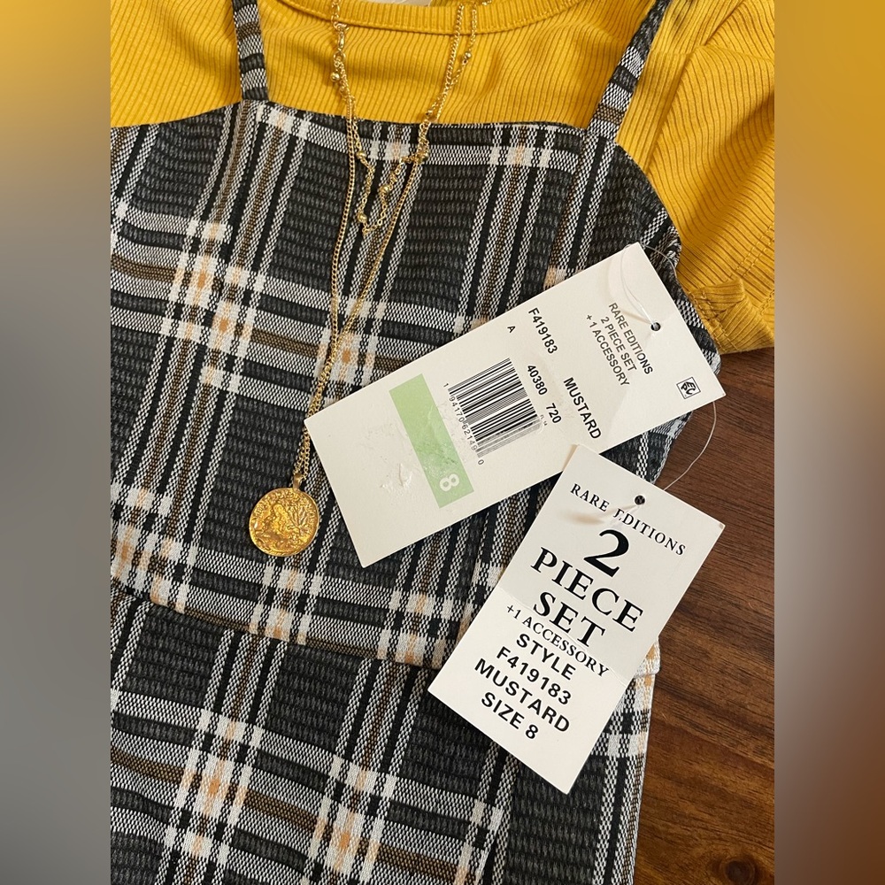 Rare Editions Big Girl Plaid Jumper Outfit with Necklace 2-Piece Set Size 8 NWT - Picture 4 of 6
